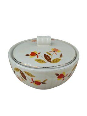 Vintage Hall’s Superior Ceramic Covered Sugar Bowl Handpainted Autumn Leaf